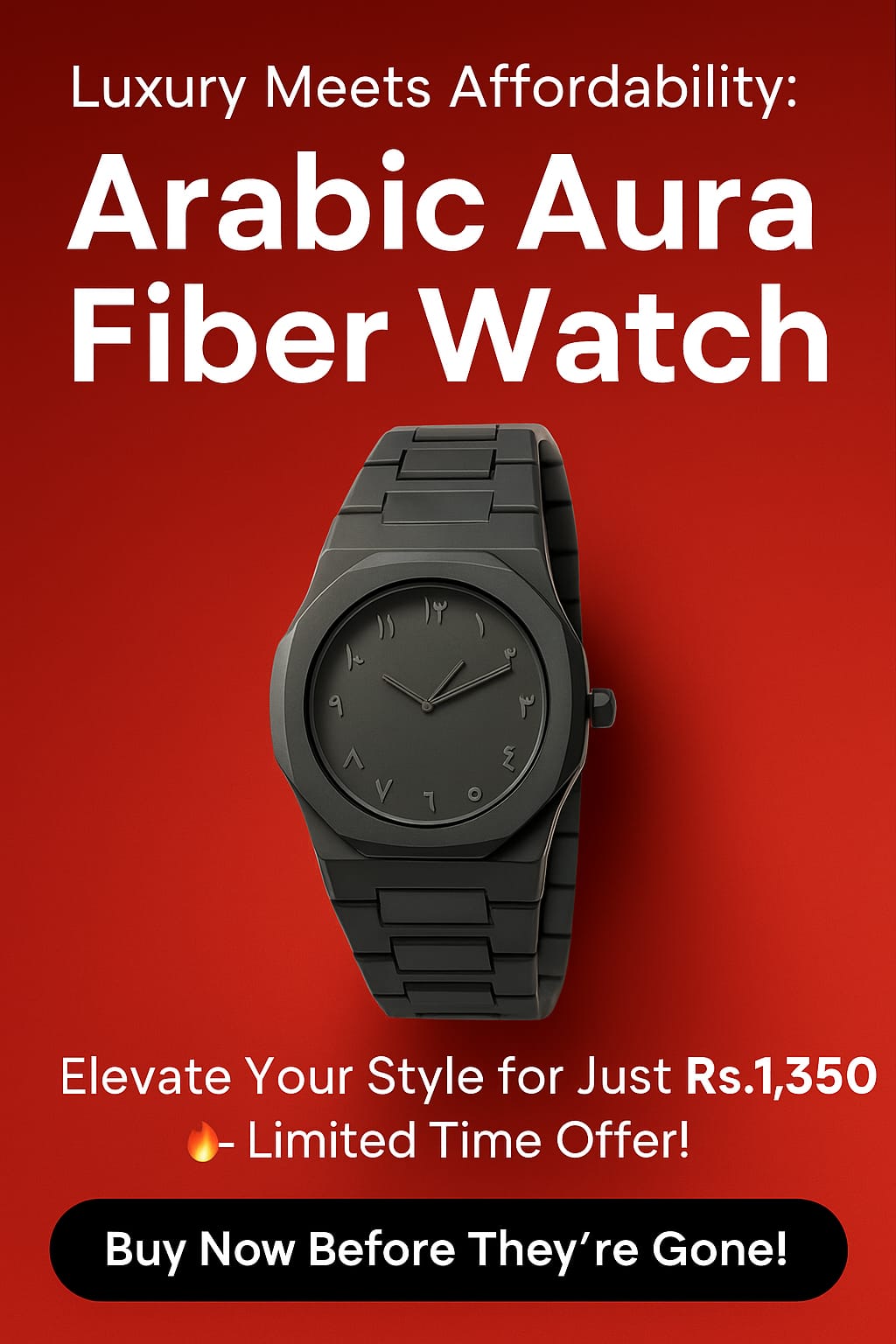 Arabic Aura Fiber Watch – Minimalist Luxury in Matte Black