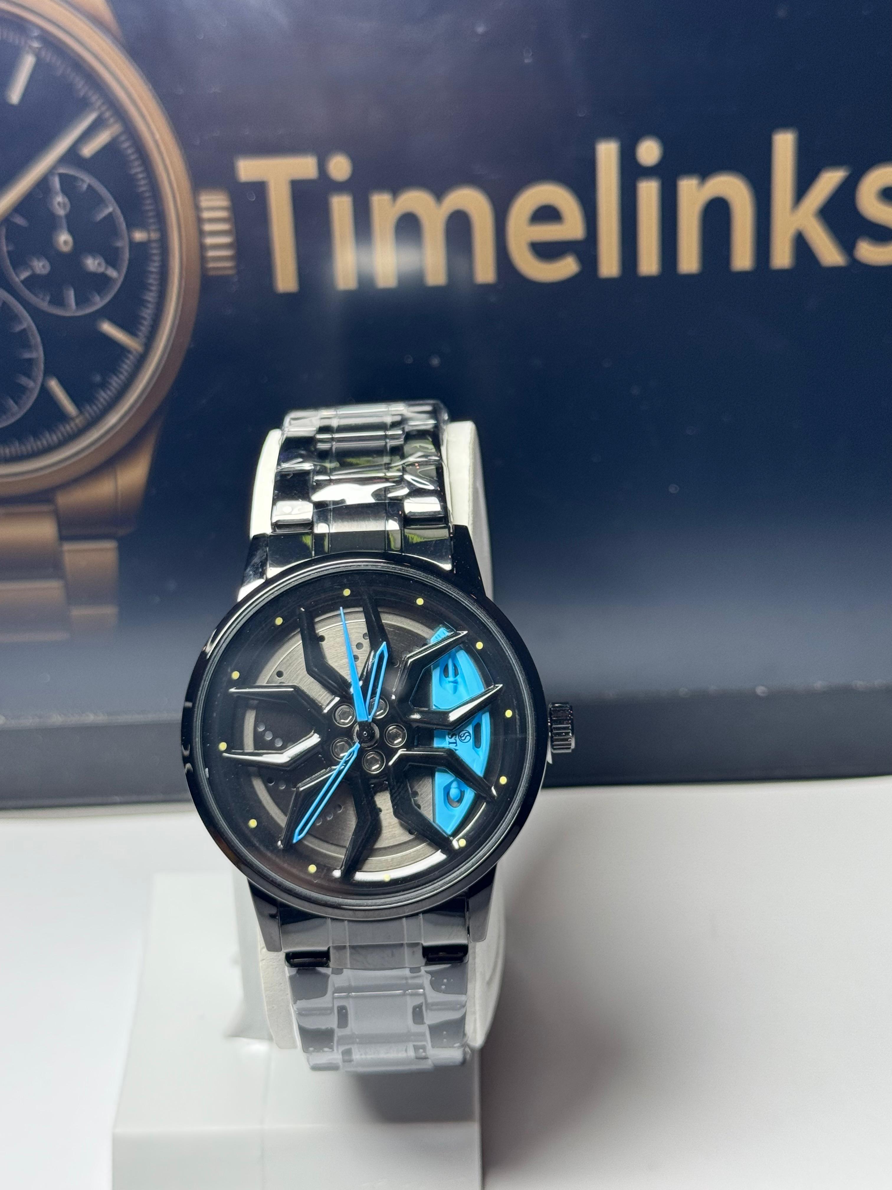 Rotating dial-Blue Accent Skeleton Watch