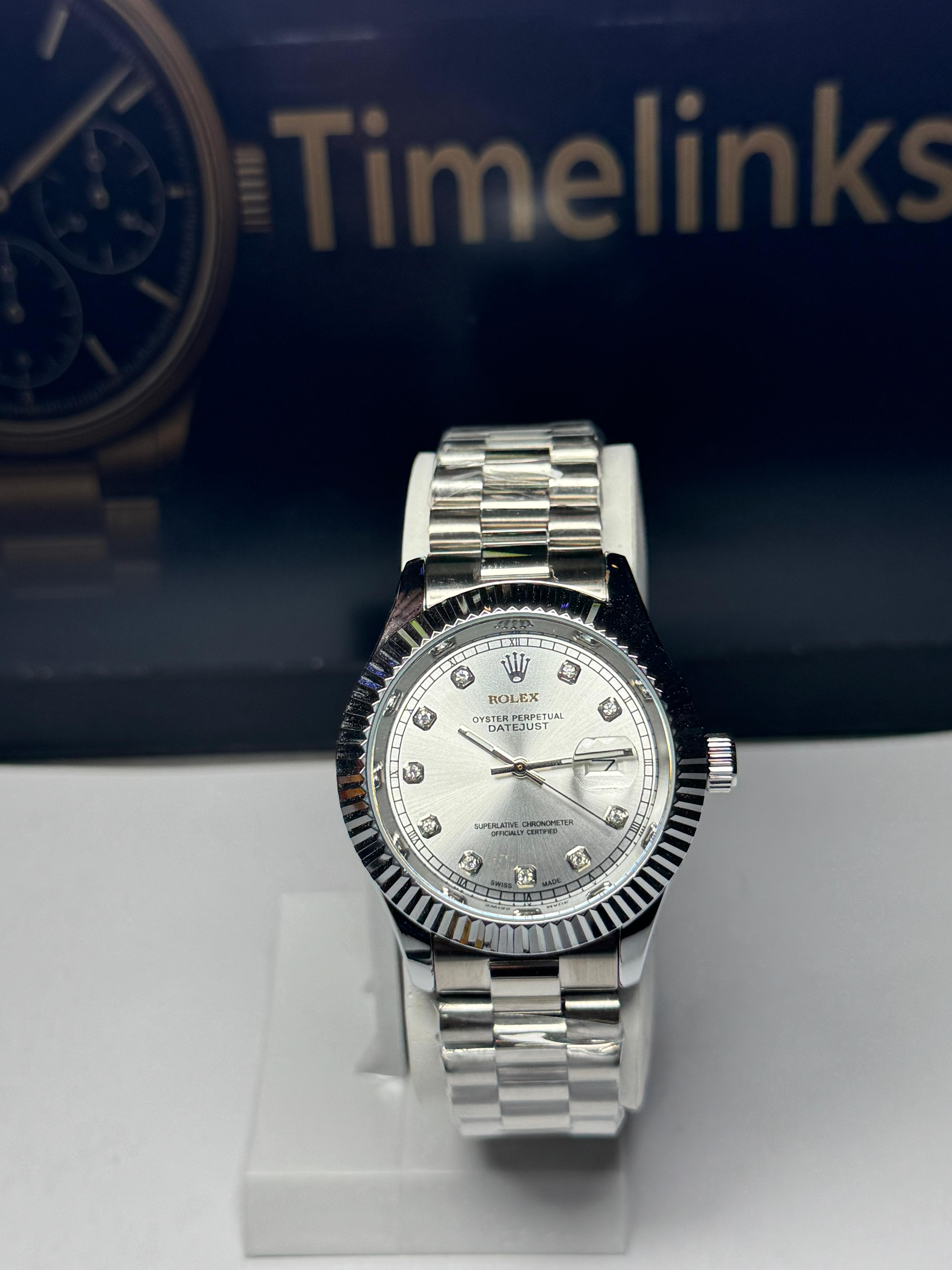 Luxury Silver Rolex Datejust – Oyster Perpetual with Diamond Markers